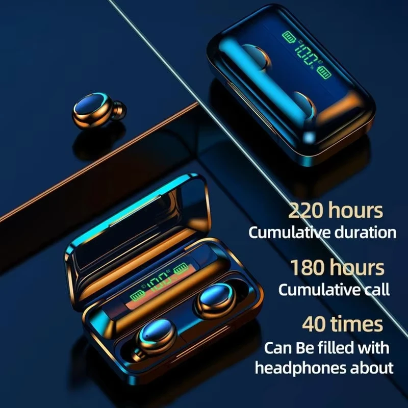 F9 Wireless Bluetooth Headphones Tws Earbuds Stereo Earphones Led Display Headset Large Capacity Charging Case New