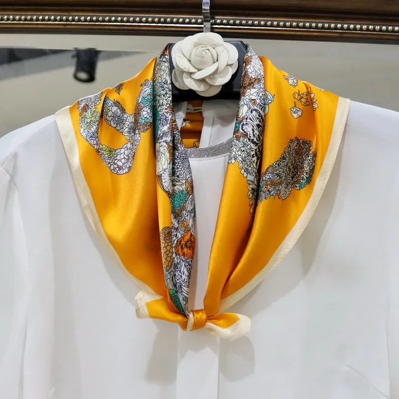 2025 جديد 100% وشاح حريري نقي النساء الرقبة الشعر فولارد باندانا ساحة عقال الحجاب طباعة المعطف الأوشحة الباشمينا شال 53 سنتيمتر #4