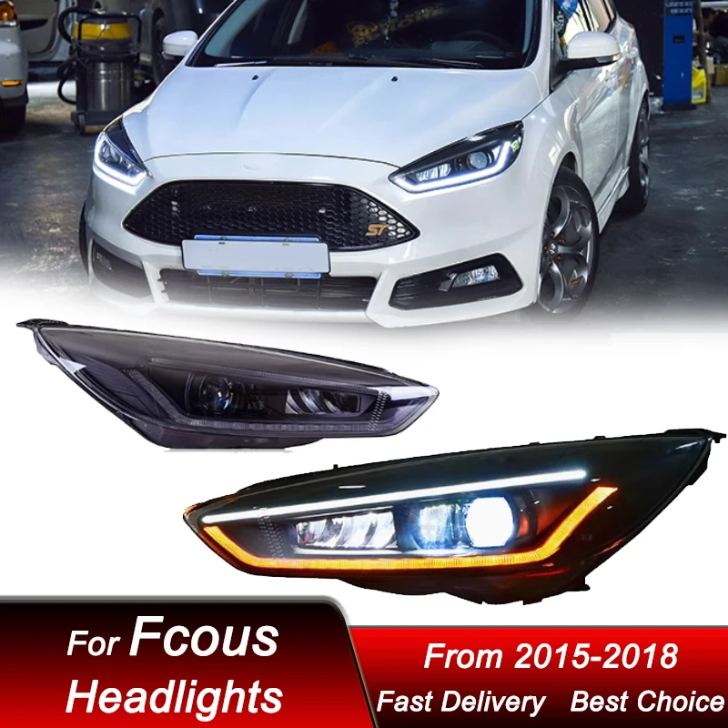 

Поп-стайлинг автомобилей фары для Ford Focus 2015-2018 новый стиль полностью светодиодные автомобильные фары в сборе комплект аксессуаров для линз проектора