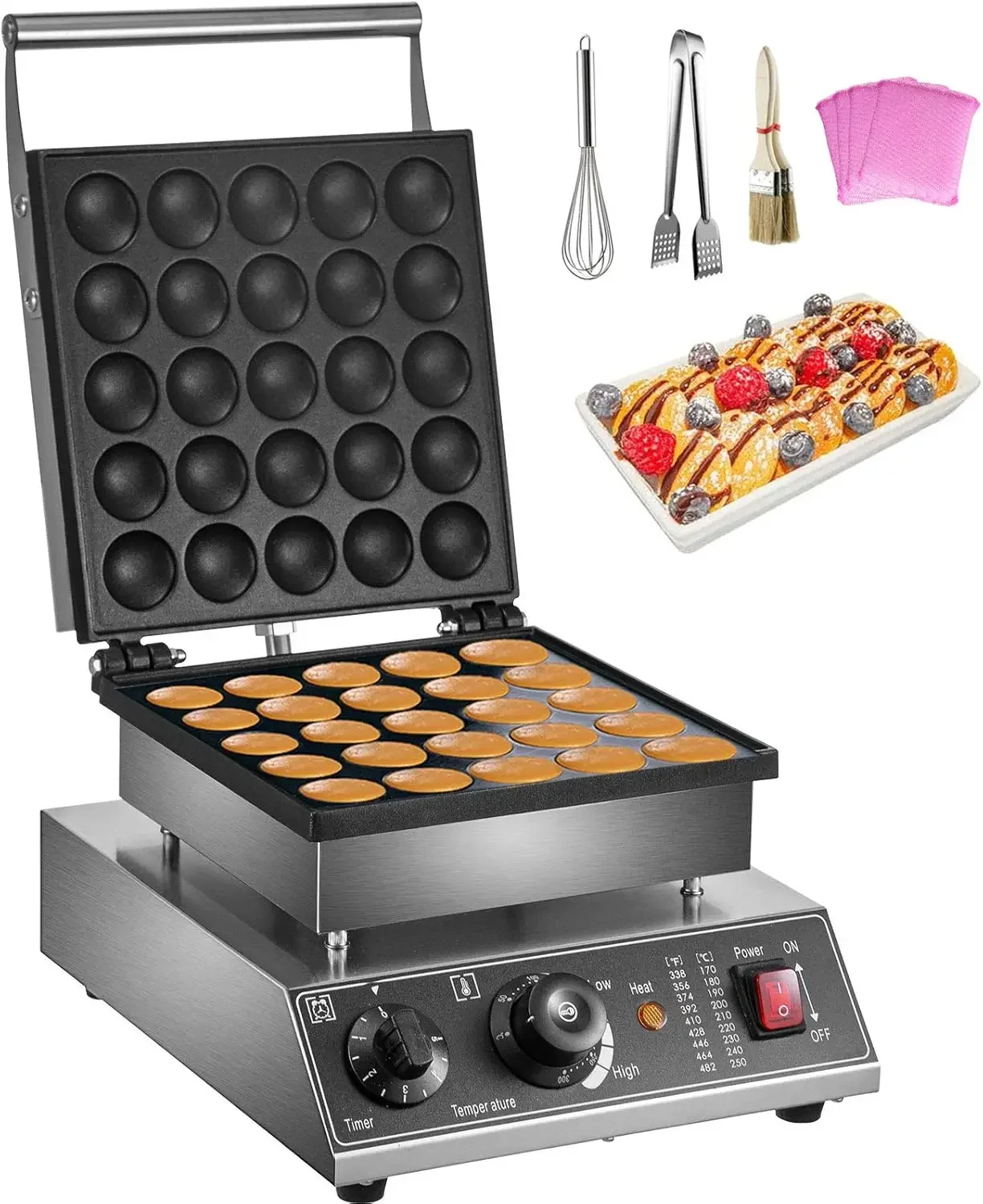 Mini Dutch Pancake Maker, 1.7-Inch Diameter Mini Pancake Poffertjes Machine Electric Poffertjes for 25PCs Round Pancakes