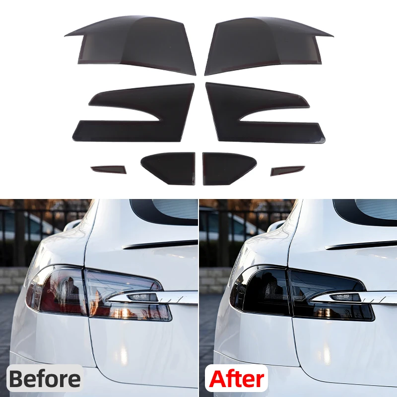 For Tesla Model S 2014-2021 car taillight cover, rear taillight smoked black decorative parts, car styling accessories ABS