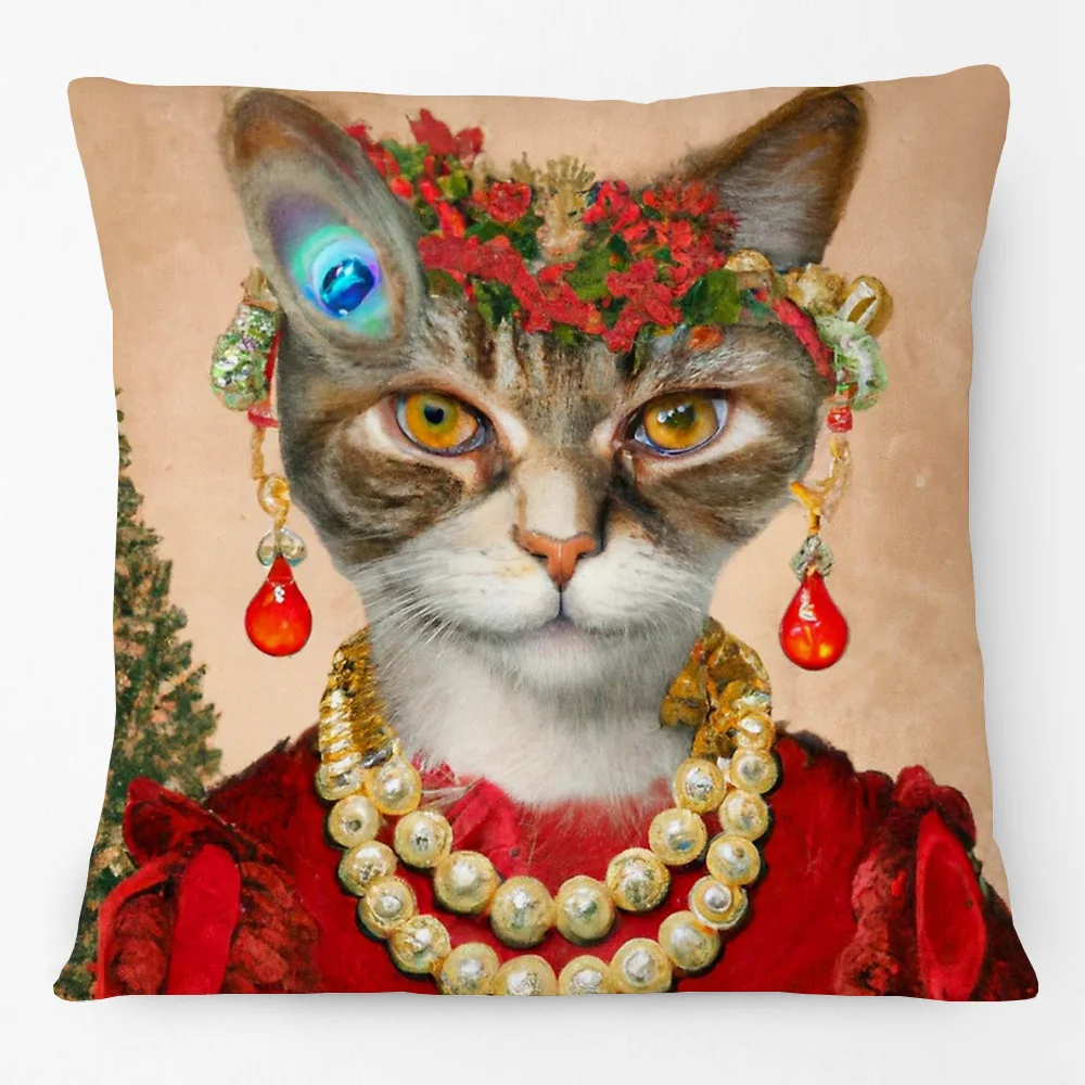 Funny Royal Christmas Pet Portrait Cushion Cover Renaissance Holiday Dog Cat Print Linen Pillow Case