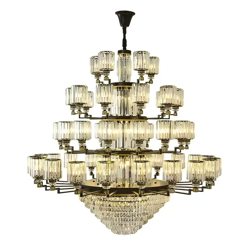 ثريا صينية حديثة جديدة، تركيبات كريستالية معدنية سوداء، إضاءة غرفة المعيشة الأنيقة، مصباح قلادة لدرج ردهة الفندق