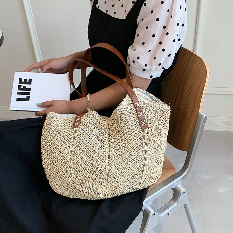 Weave Tote Bag Female Bohemian Shoulder Bags for Women 2023 Summer Beach Straw Handbags and Purses Lady Travel Shopping Bags