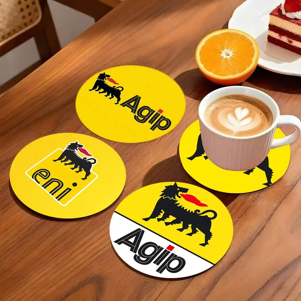 A-Agip E-Eni Racing Car Coasters 10cm Round Wooden Suitable For Drinks Tea Coffee Home Gift Choice Holidays