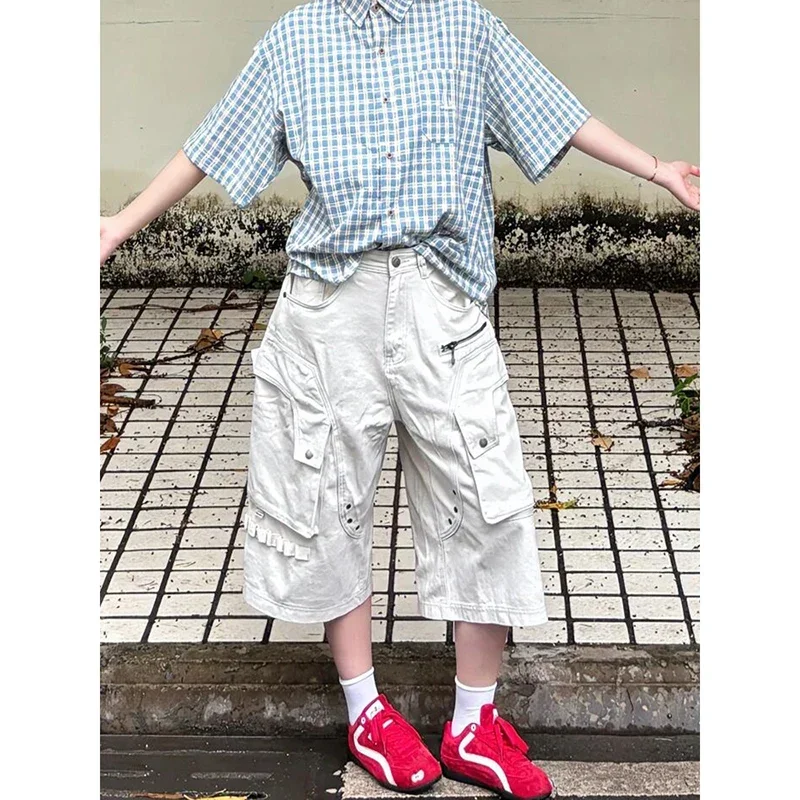 Streetwear Vintage White Cargo Jeans Women Summer Harajuku Y2k Baggy Denim Trousers Aesthetic 2000s Pants Emo Trashy Clothes