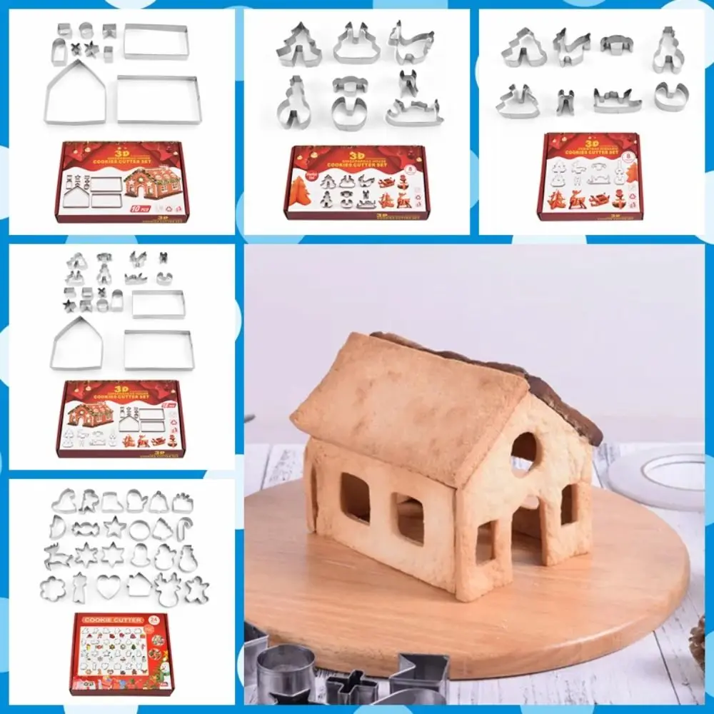 3D Gingerbread House Cookie Cutter Set Stainless Steel Multi-specification Biscuit Mold Three-dimensional Baking Tool Fondant