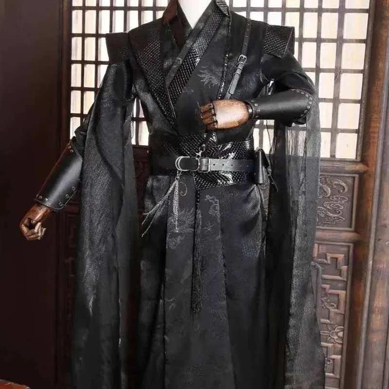 

Plus Size XL Male Carnival Cosplay Costume Adult Chinese Traditional Vintage Hanfu Black Sets Gothic Party Outfit For Men Women