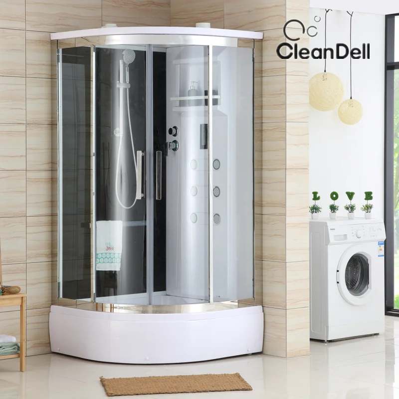 8MM Tempered Glass, Integral Shower Room 304 Stainless Steel Arc Fan Shower Partition