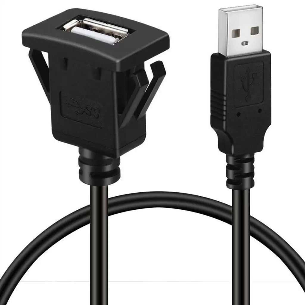 USB 2.0 Extension Cable Car Mount Plastic 1m Dashboard Panel Flush Mount Adapter for Car Console