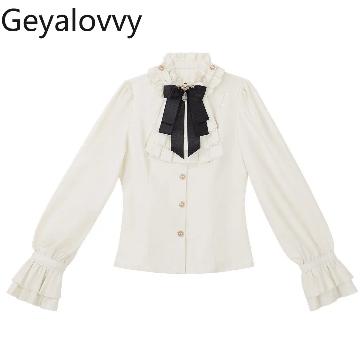 

Оригинальный дизайн: готическая белая рубашка в стиле Лолита с воротником-стойкой, новая весенне-осенняя блузка с длинным рукавом, однобортный топ