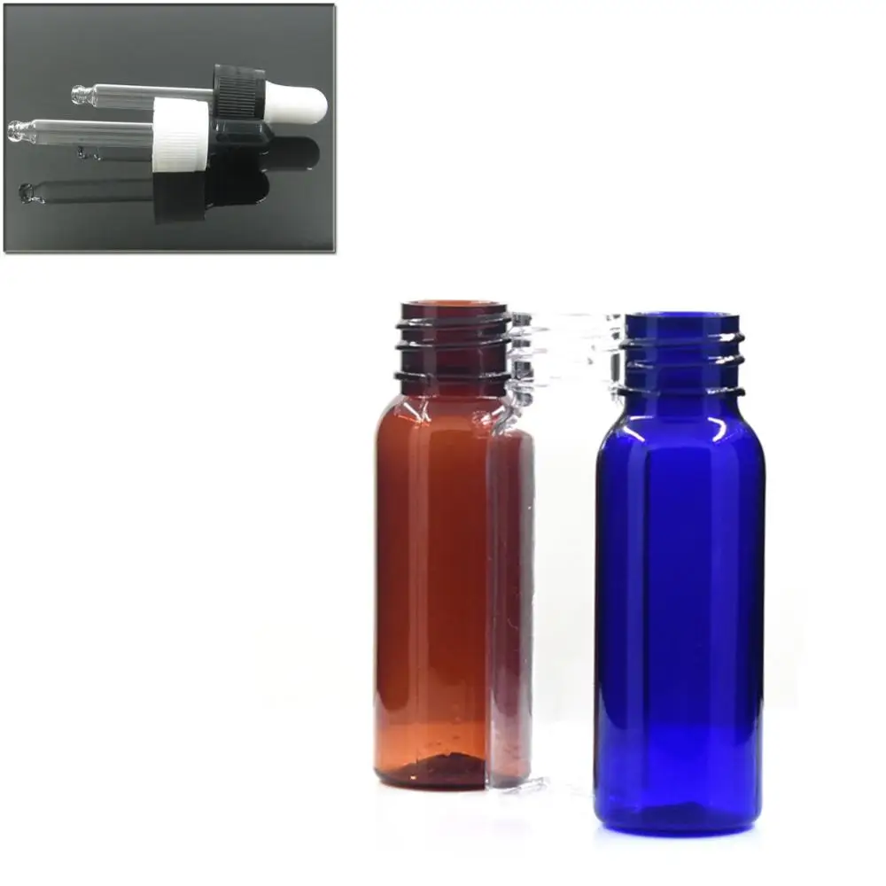 1 Unze 10ml//30ml kleine leere bernstein farbene/transparente Haustier flasche mit schwarz/weißer Tropf flasche, Tropf flasche