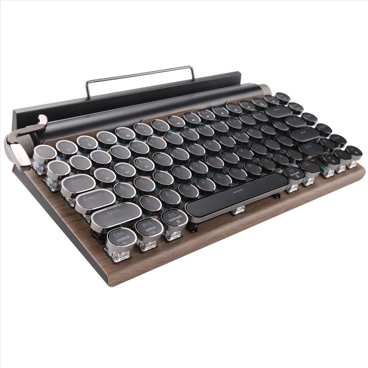 A14G Retro Typewriter Keyboard Wireless Bluetooth Keyboard USB Mechanical Punk Keycaps for Desktop PC/Laptop/Phone-Wood Color