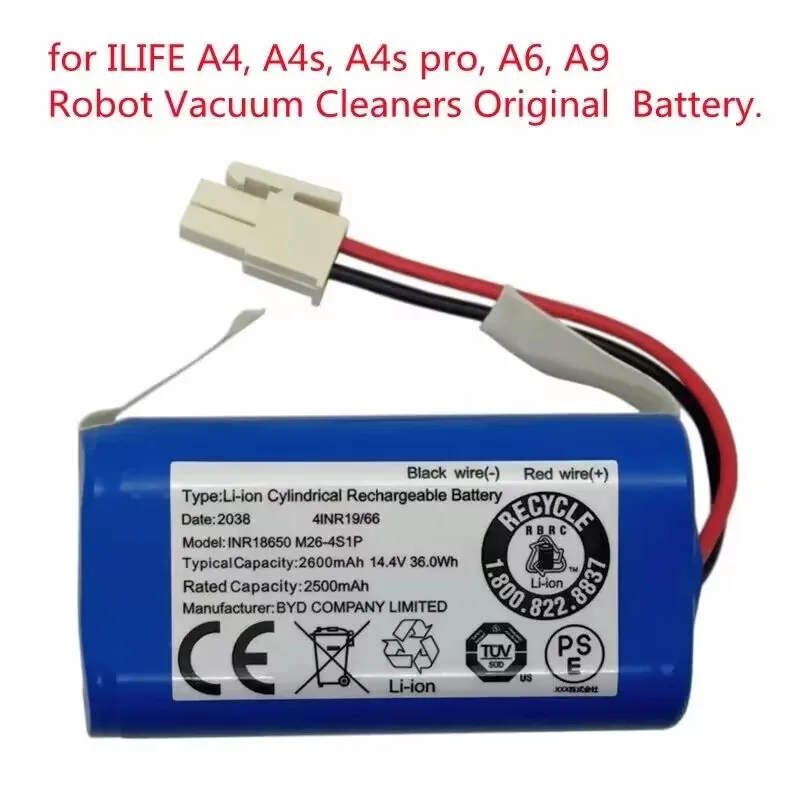 14.4V 2600mAh Rechargeable Lithium Battery For ILIFE A4s A6 V7s Plus A9s W400 Robot Vacuum Cleaner INR18650 M26-4S1P Batteries