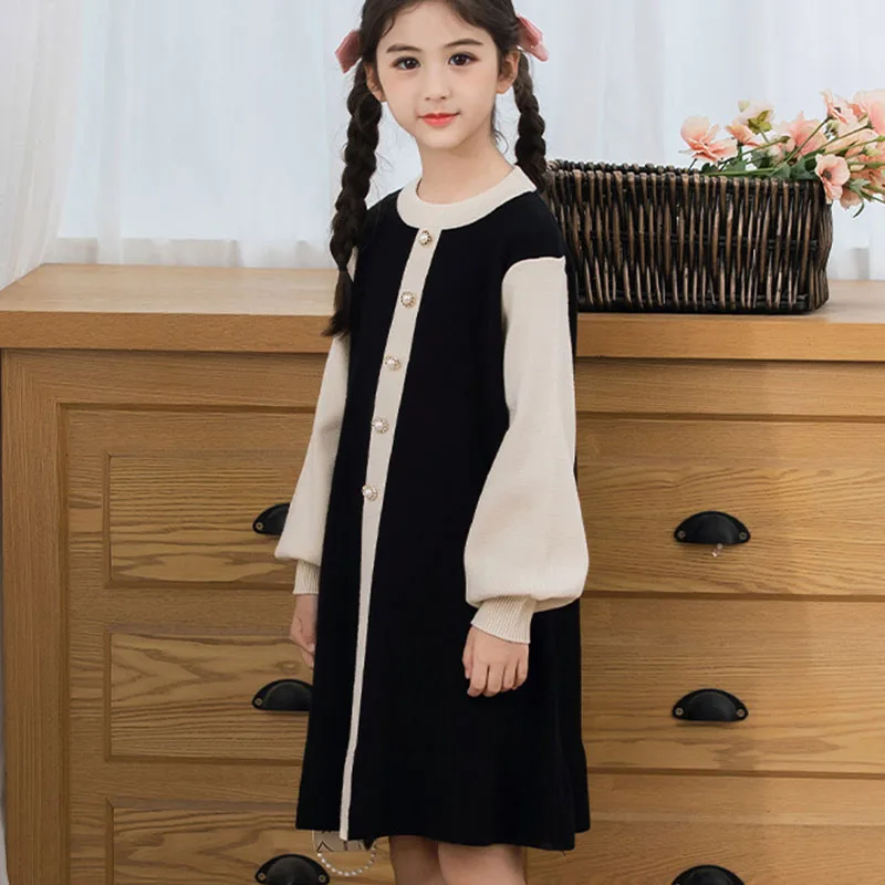 Tween Knitting Sweater Dress For Girls Big Girl Casual Winter Fall Dresses For Kids Red Black School Clothing Long Sleeve