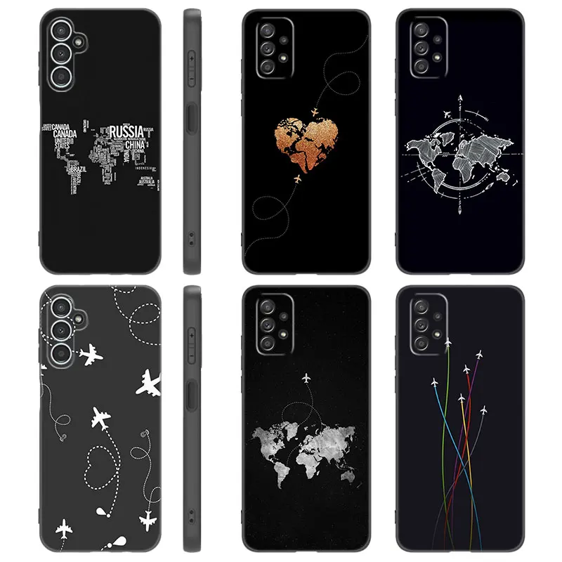 World Map Travel Case For Samsung A13 A22 A24 A32 4G A14 A23 A25 A34 A52S A53 A54 A73 5G A11 A12 A31 A33 A50 A51 A70 A71 A72