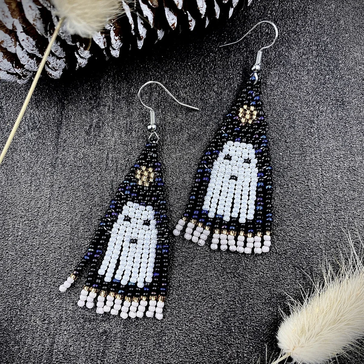 Fringe Earrings  Hand knitting  Halloween  Simple  ghost  fashion  geometry  alloy  ma'am  Rice Bead Earrings