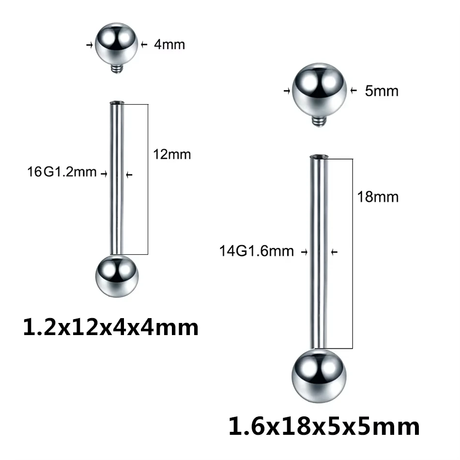 1/10pcs Titanium Industrial Piercing Jewelry Internally Threaded 6-38mm Barbell Cartilage Earring Ear Stud Nipple Piercing