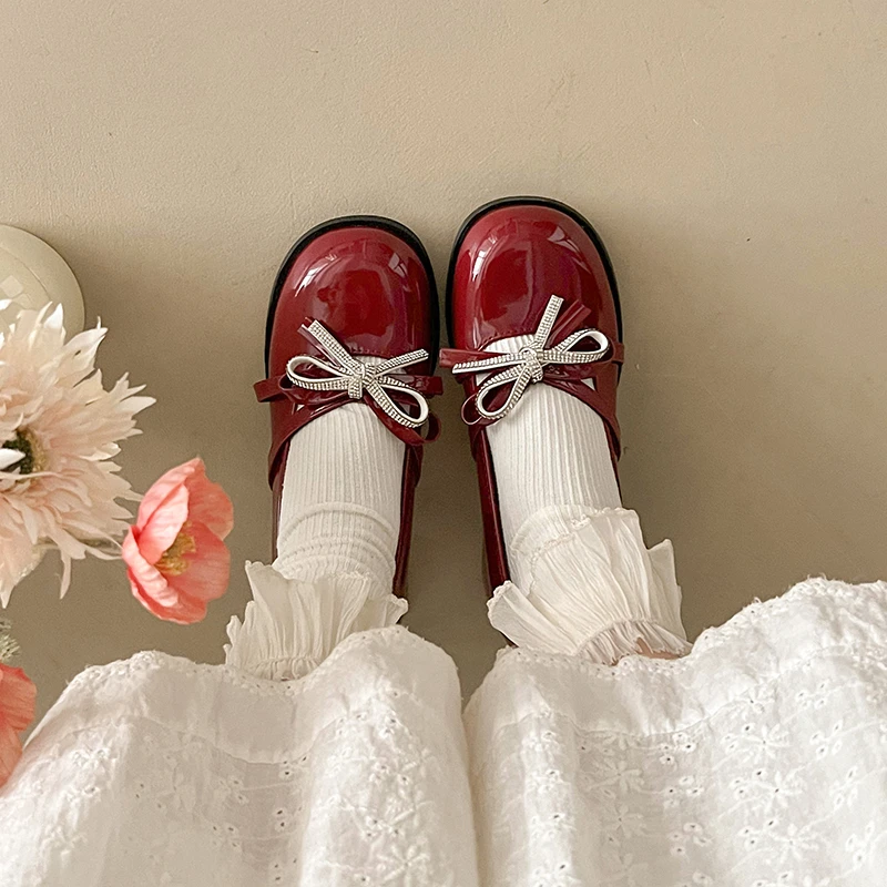 كتلة كعب ماري جين حذا فردي للسيدات جولة تو الضحلة زلة حجر الراين القوس زلة المضادة للانزلاق مقاومة للاهتراء عالية الكعب