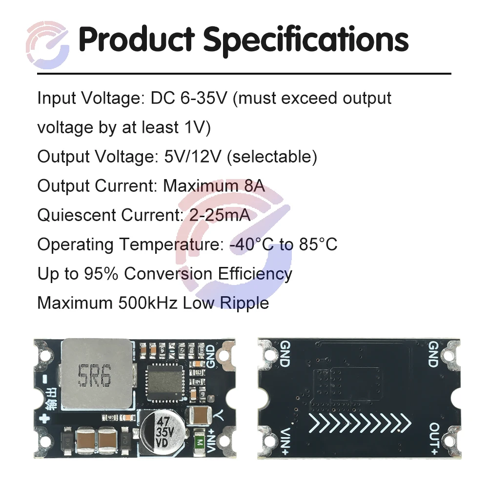 High Efficiency DC-DC Buck Converter 6-35V to 5V/12V 8A, 95% Conversion Rate with Low Ripple & Thermal Protection