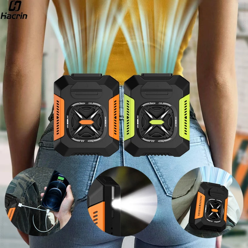 Ventilador de cintura, ventilador portátil con Clip para cintura con banco de energía e iluminación, Mini ventilador portátil para cinturón, ventilador de cintura recargable por USB de 5000mAh