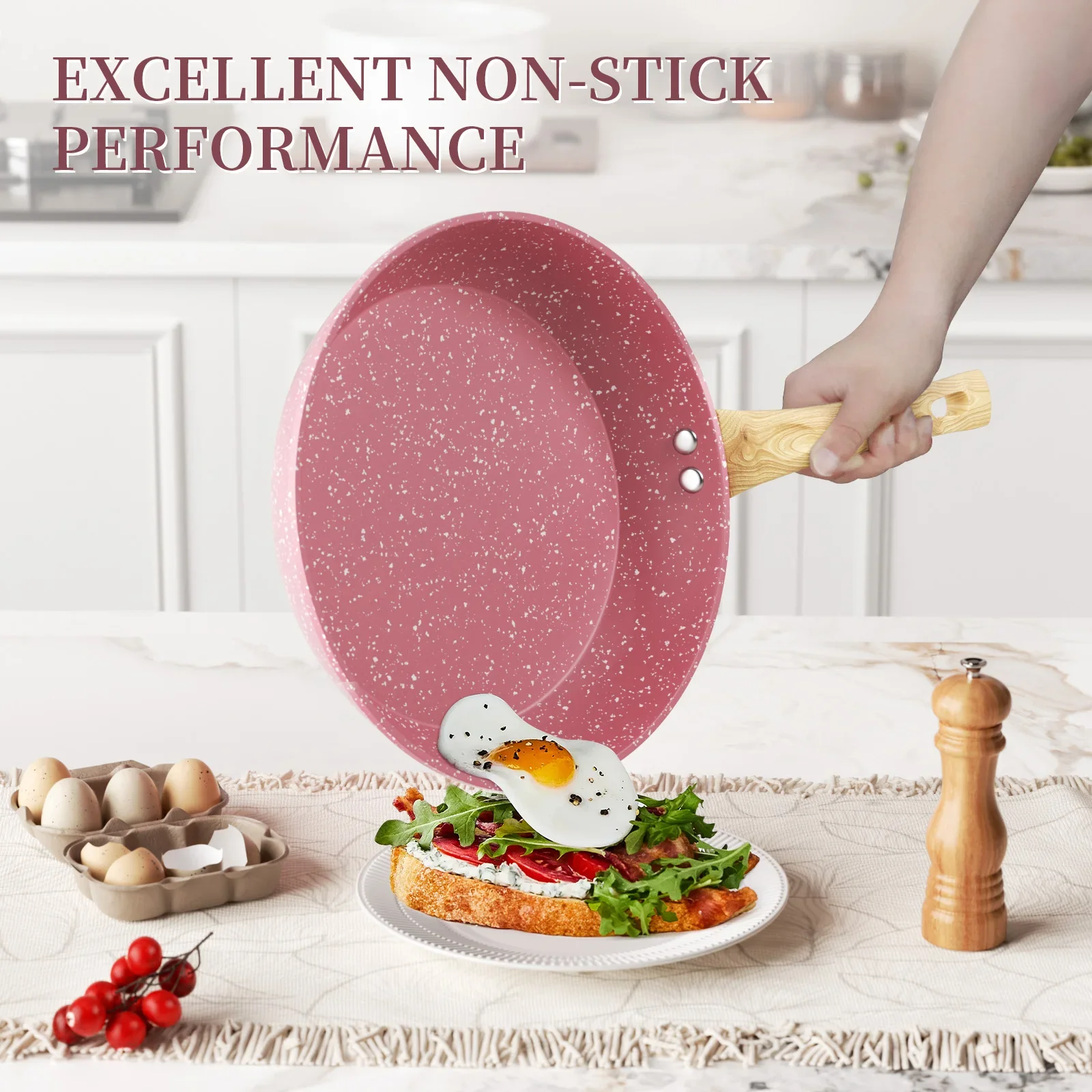 3pcs Kitchen Frying Pan Sets with Lid 8/9.5/11inch Nonstick Cookware Fried Egg Steak Skillet Cooking Pot Suitable All Stoves