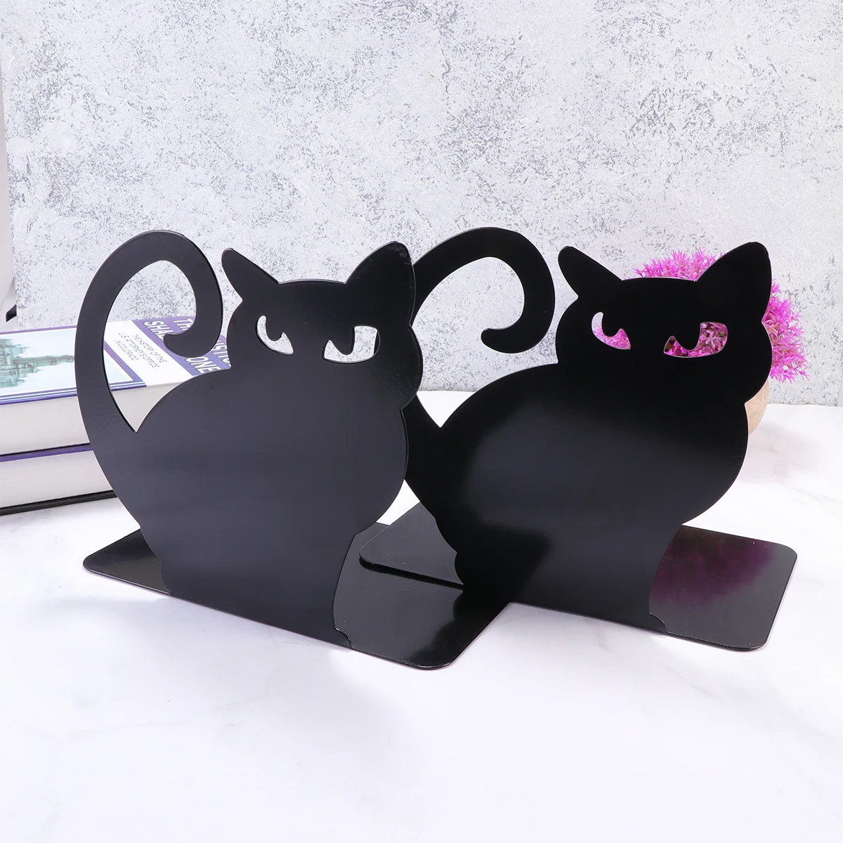

2Pcs Cat Bookends Iron Anti-Rust Metal Book Support Creative Study Room Organizer Black Bookends Book Organiser