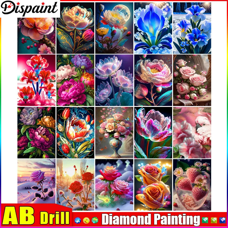 

Dispaint AB квадратная/круглая дрель 5D DIY алмазная живопись "Роза пион гриб" вышивка крестиком полный декор со стразами