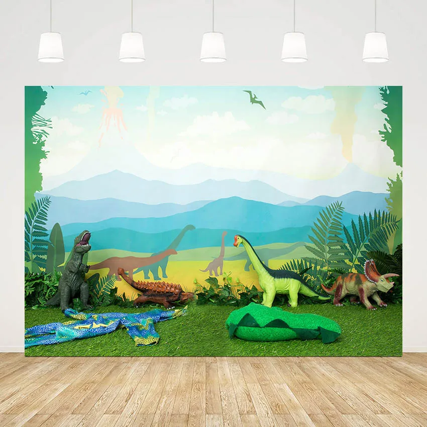 Mehofond Photography Background Jungle Dinosaur Park Looming Mountain Child Birthday Party Green Screen Backdrop Photo Studio