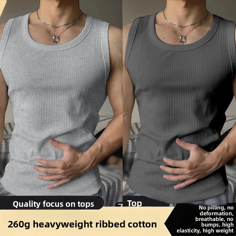 Men's Knitted Vest 2026 Summer Slim Fit Sleeveless T-Shirt Fashionable Base Layer Thin Breathable Sporty round Neck Pullover