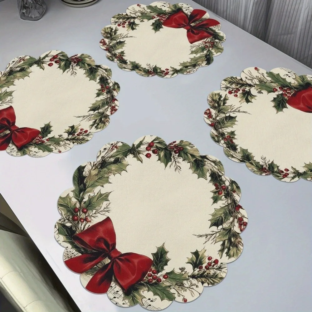 Creative Round Christmas Placemat 38cm Anti-slip Table Mats Heat Resistant Santa Claus snowflakes Christmas Decor Tablecloth