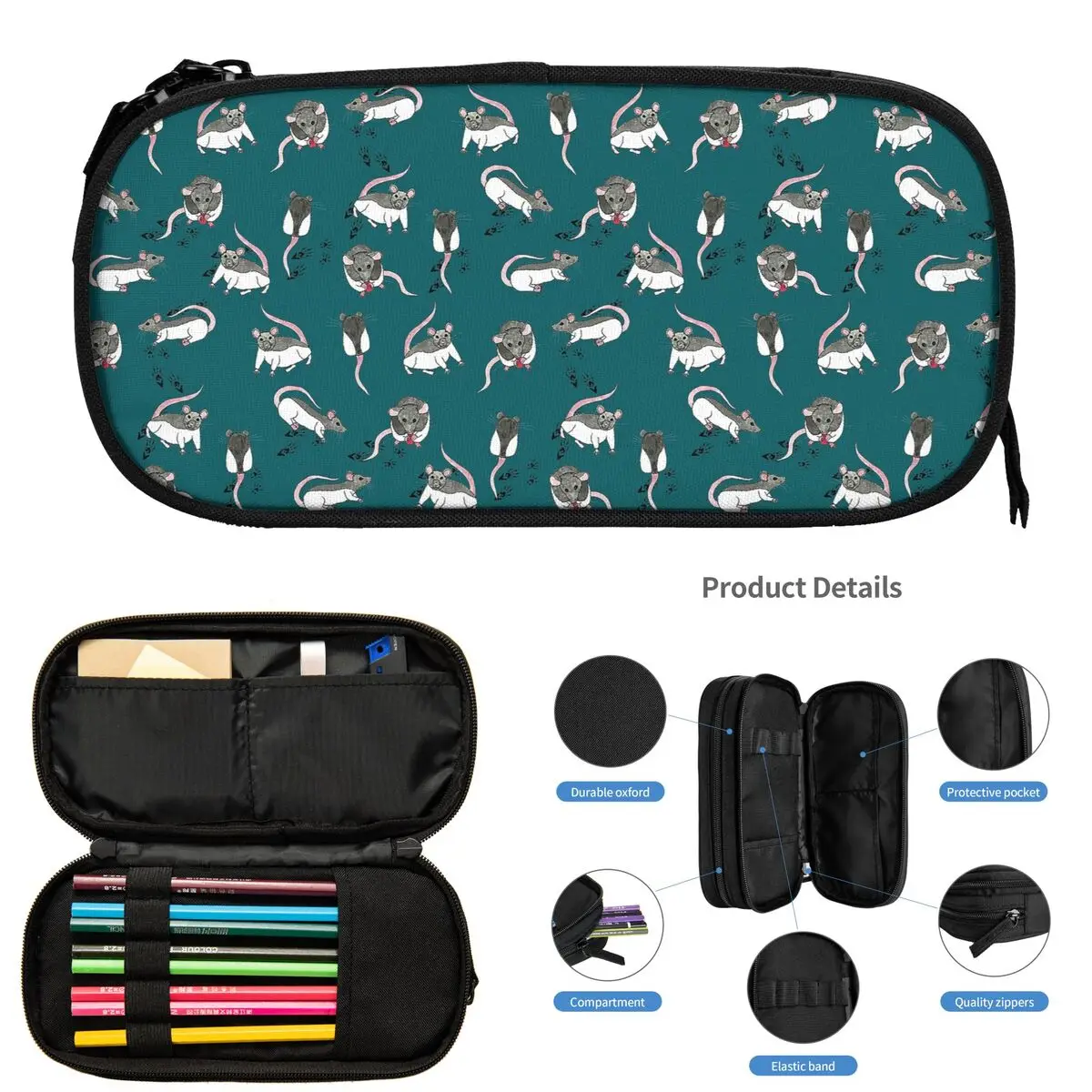 Rats Pencil Cases for Students School Pen Box Pencil Bag Large Storage Pencil Pouch Pen Holder