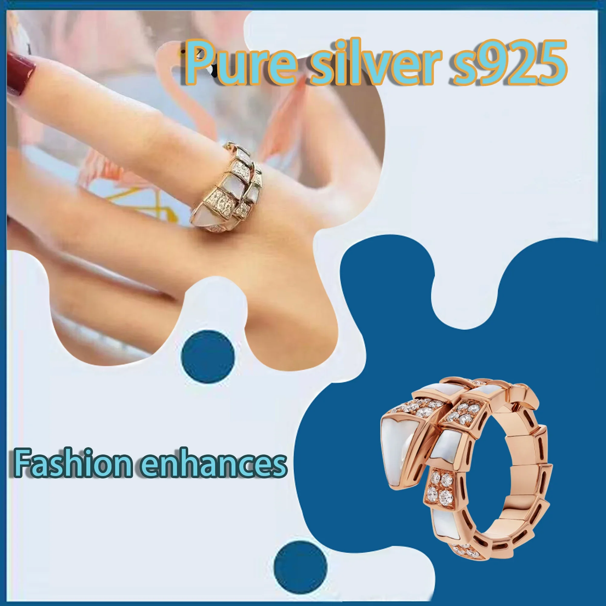 

Pure silver s925 BV snake bone ring, classic and sparkling, enhances temperament, indirect diamond, grand women's high-end