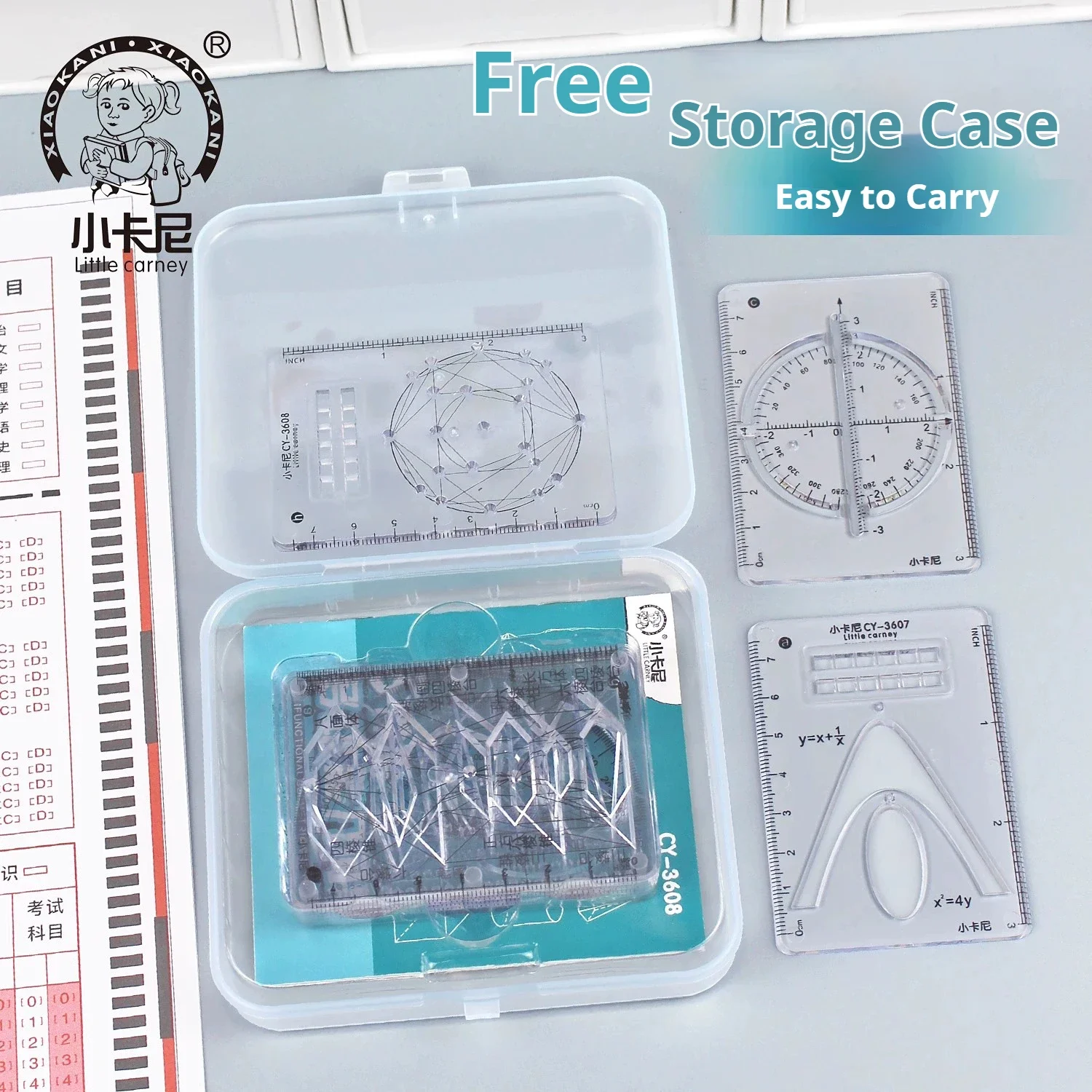 Mathematical Rulers Set Multi-function Geometry Drawing Ruler Transparent Rotatable Scale Ruler for Drafting School Supplies