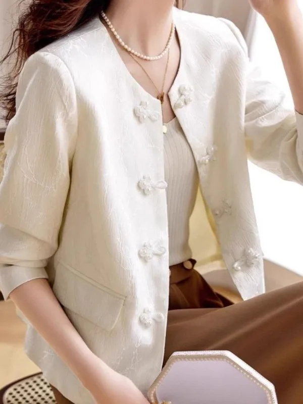 new-chinese-style-short-coat-women's-buttoned-top-bottom-two-piece-set-spring-autumn-intellectual-fashion-sensation