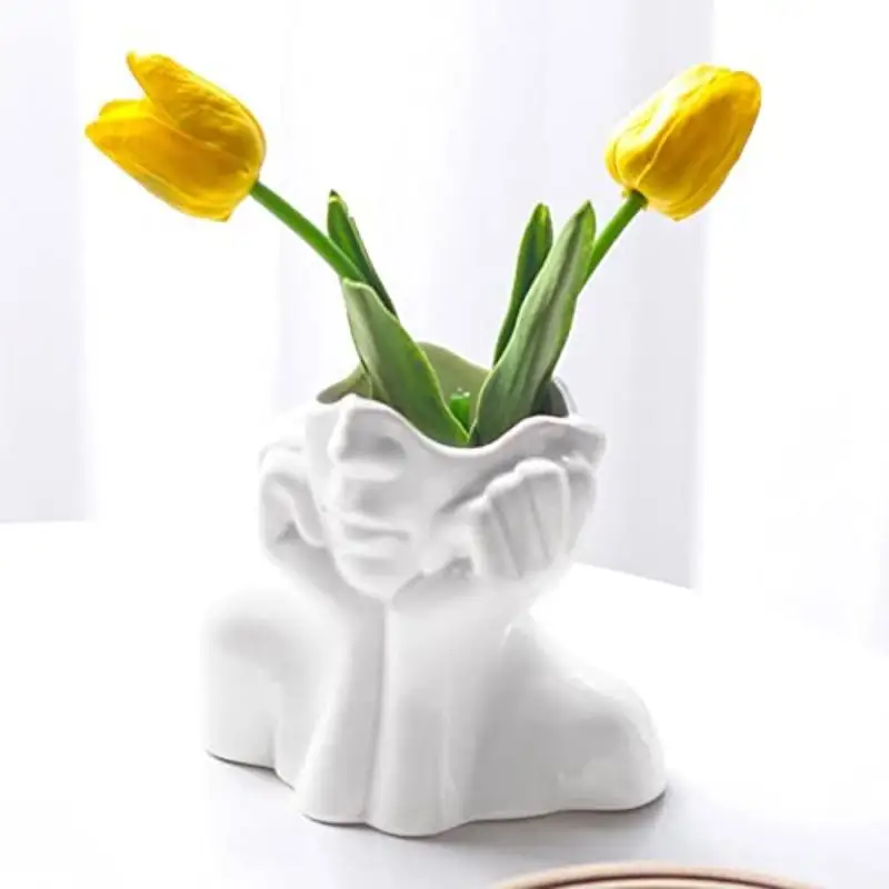 Abstract Face Hand Shaped Ceramic Holder Unique Design Desktop Vanity Decor For Makeup Brush Storage Organizer