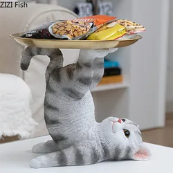 Cat Key Storage Ornaments Resin Animal Sculpture Metal Storage Tray Home Accessories Decoration Crafts Candy Plate Snack Tray