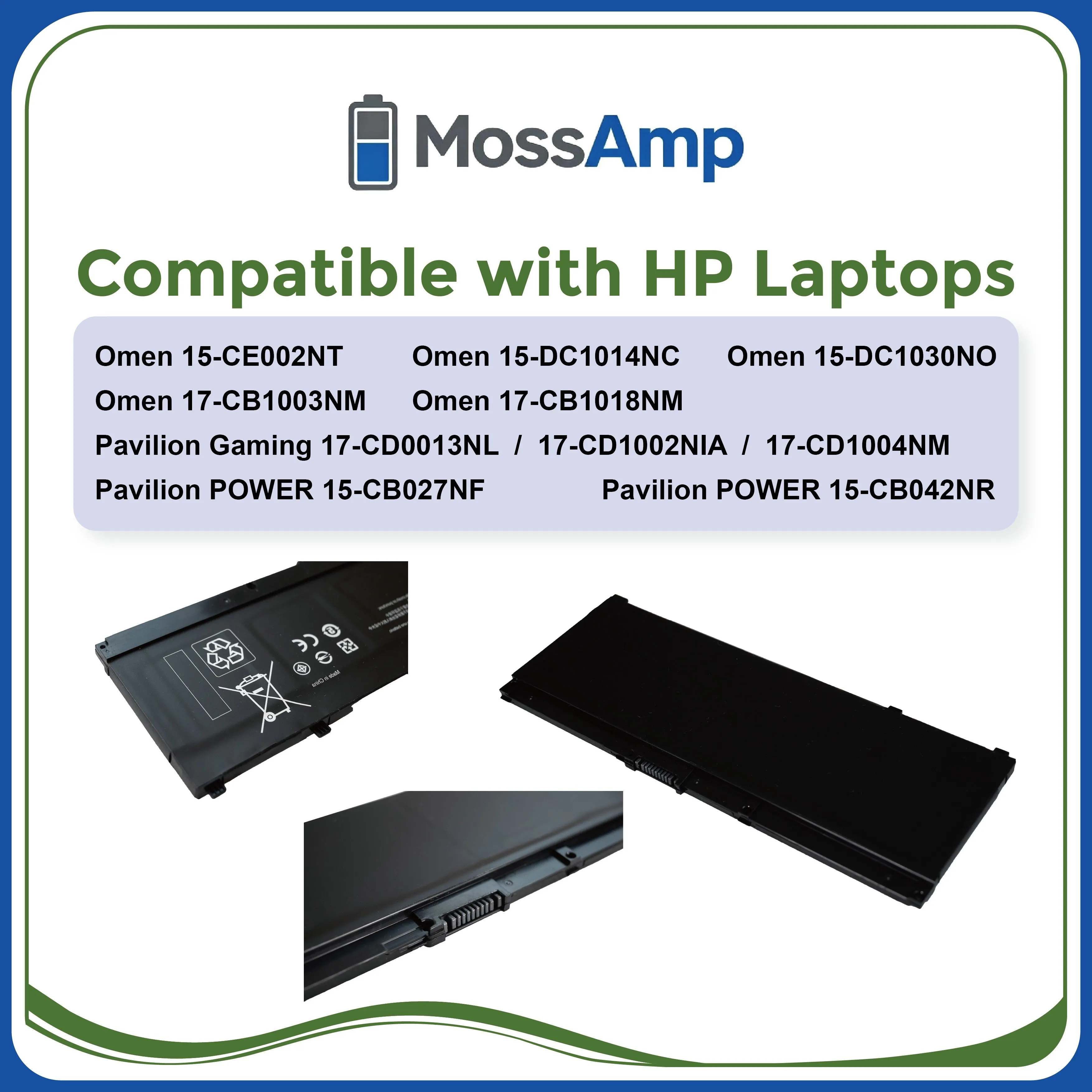 MossAmp 11.55V 52.5WH SR03XL Laptop Battery for Pavilion Gaming OMEN 15-cx 15-dk 15-dc 15-ce 17-cb Power 15-cb 917678-2B1