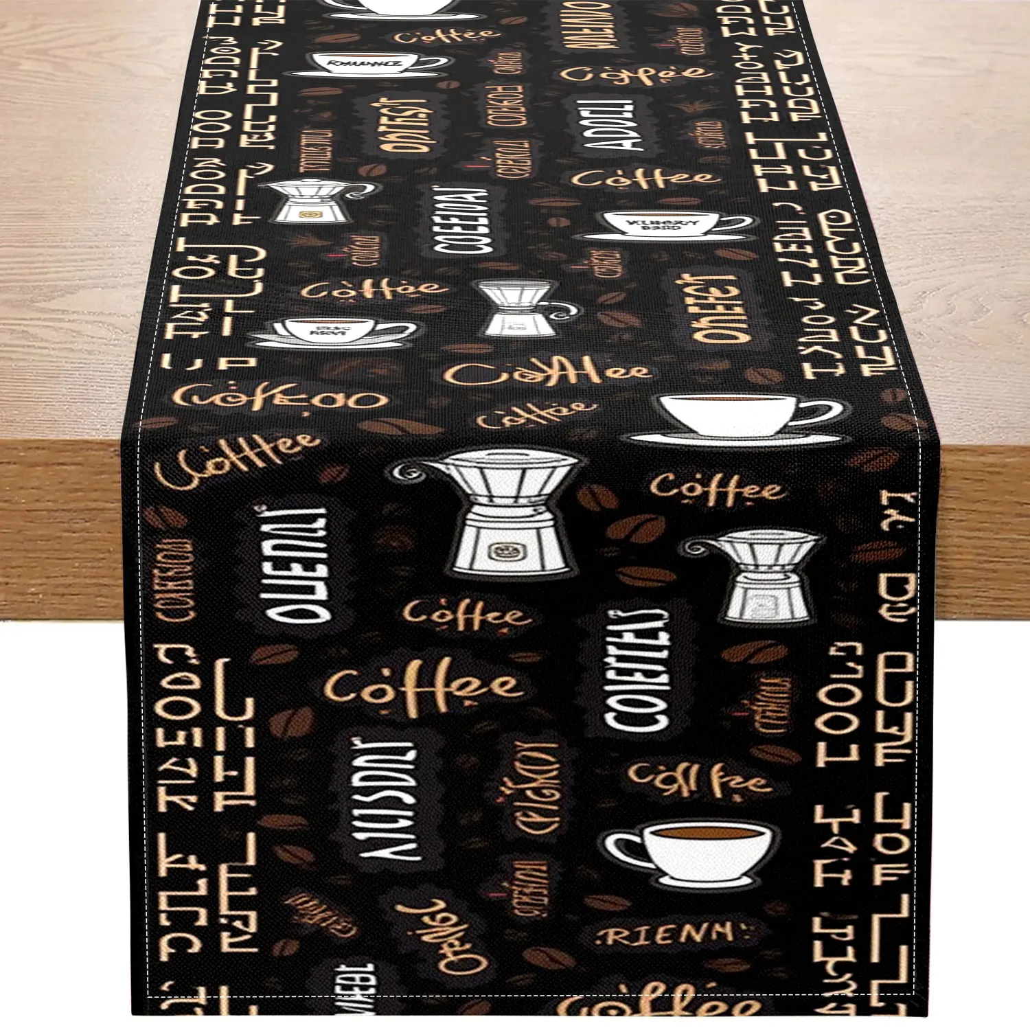 1 Piece of Coffee-Themed Table Runner, Decorated with Coffee Cups, Coffee Beans, and a Coffee Machine, Suitable for Cafes and Coffee Enthusiasts' Spaces