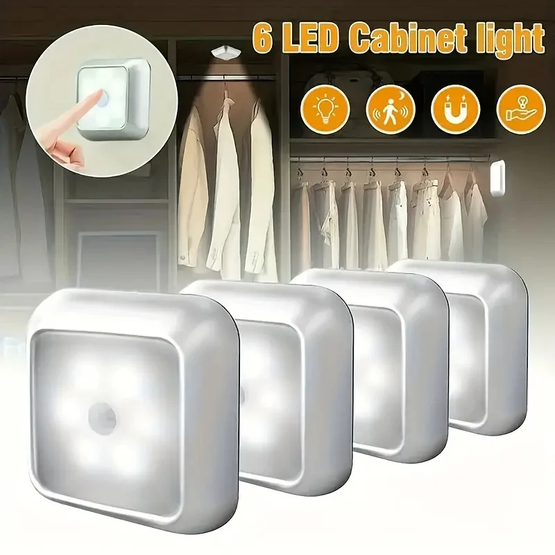 6LED Cabinet Light Motion Sensor Night Light Wall Lamp Closet Cabinet Stair Wireless for Bedroom Corridor Staircase Indoor Decor