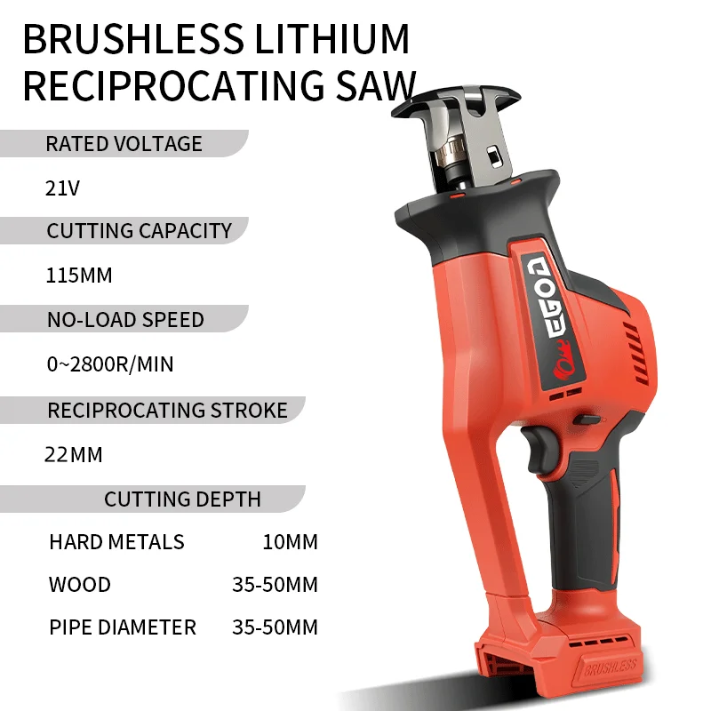EDOG Brushless Reciprocating Saw Wireless Chainsaw Cut Saw Wood Cutting Tools with Sawblade for Milwaukee 20v Battery Pin