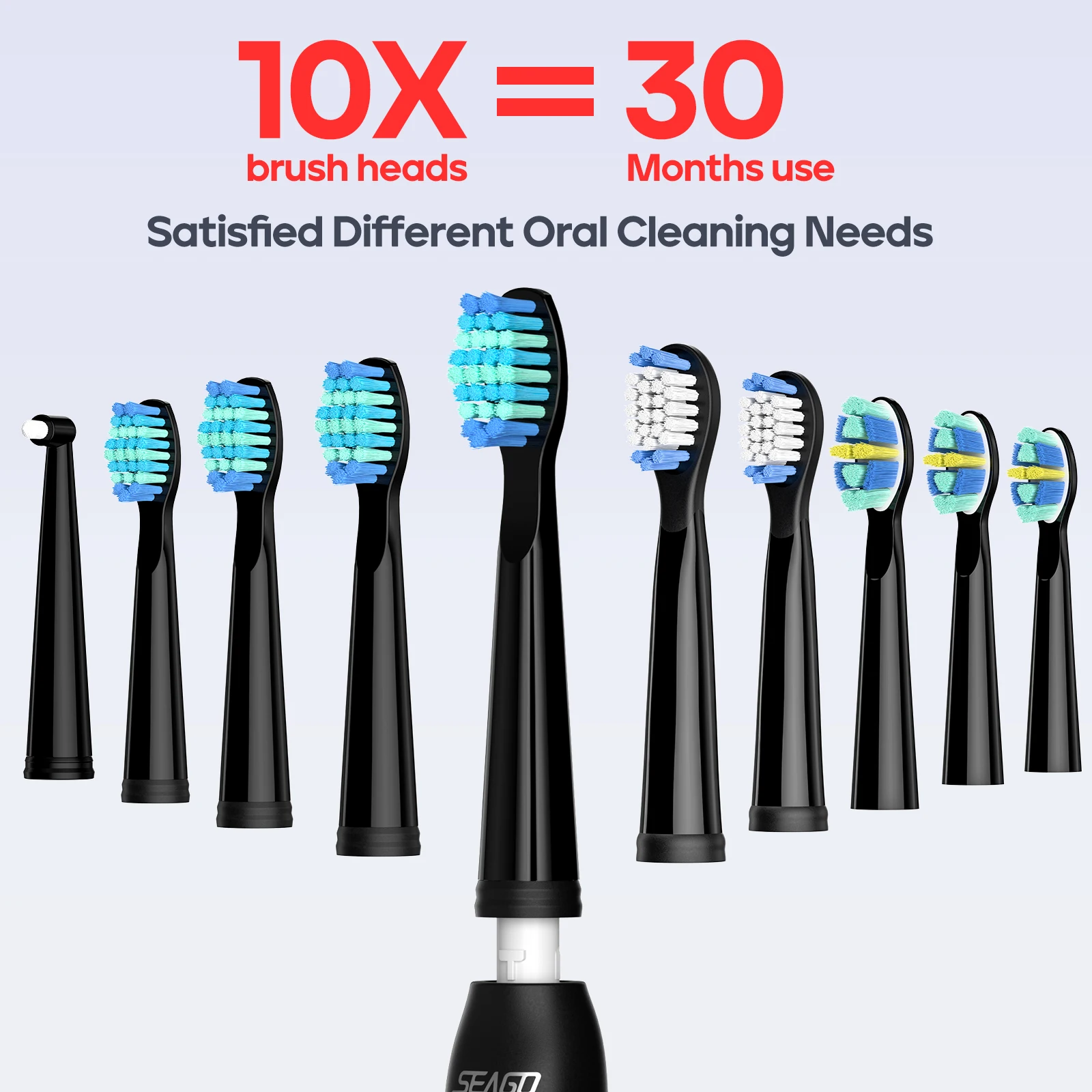 Seago Electric Toothbrush for 7+Years Children Sonic Toothbrush with 10 Replaceable Toothbrush Heads and Holder Rechargeable