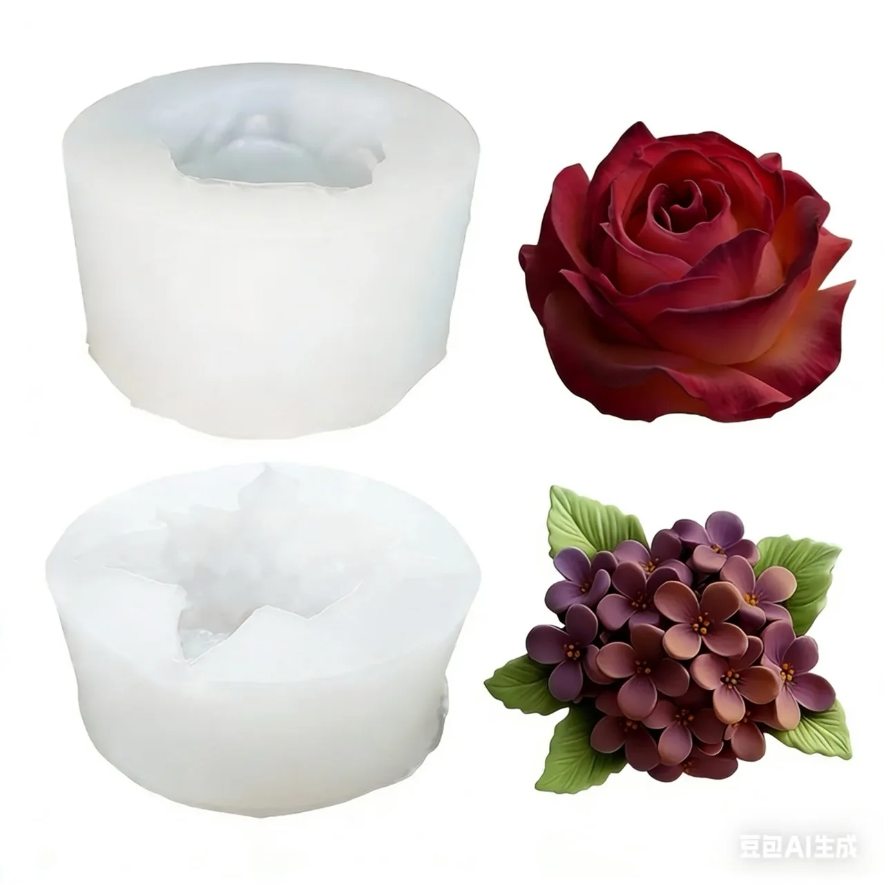 2-Piece 3D Rose and Lilac Silicone Molds, Used for Resin and Candle Making, for DIY Handmade Candles, Resin Crafts, Soap, Jewelry Casting, Decoration, Suitable for Valentine's Day, Weddings, and Romantic Gift Making; Resin Art, Fine Petals, Specially Designed for Handcraft Enthusiasts, Complex Mold Details | Detailed Petal Textures, Elegant Floral Designs Suitable for Aromatherapy and Handmade Decorations.