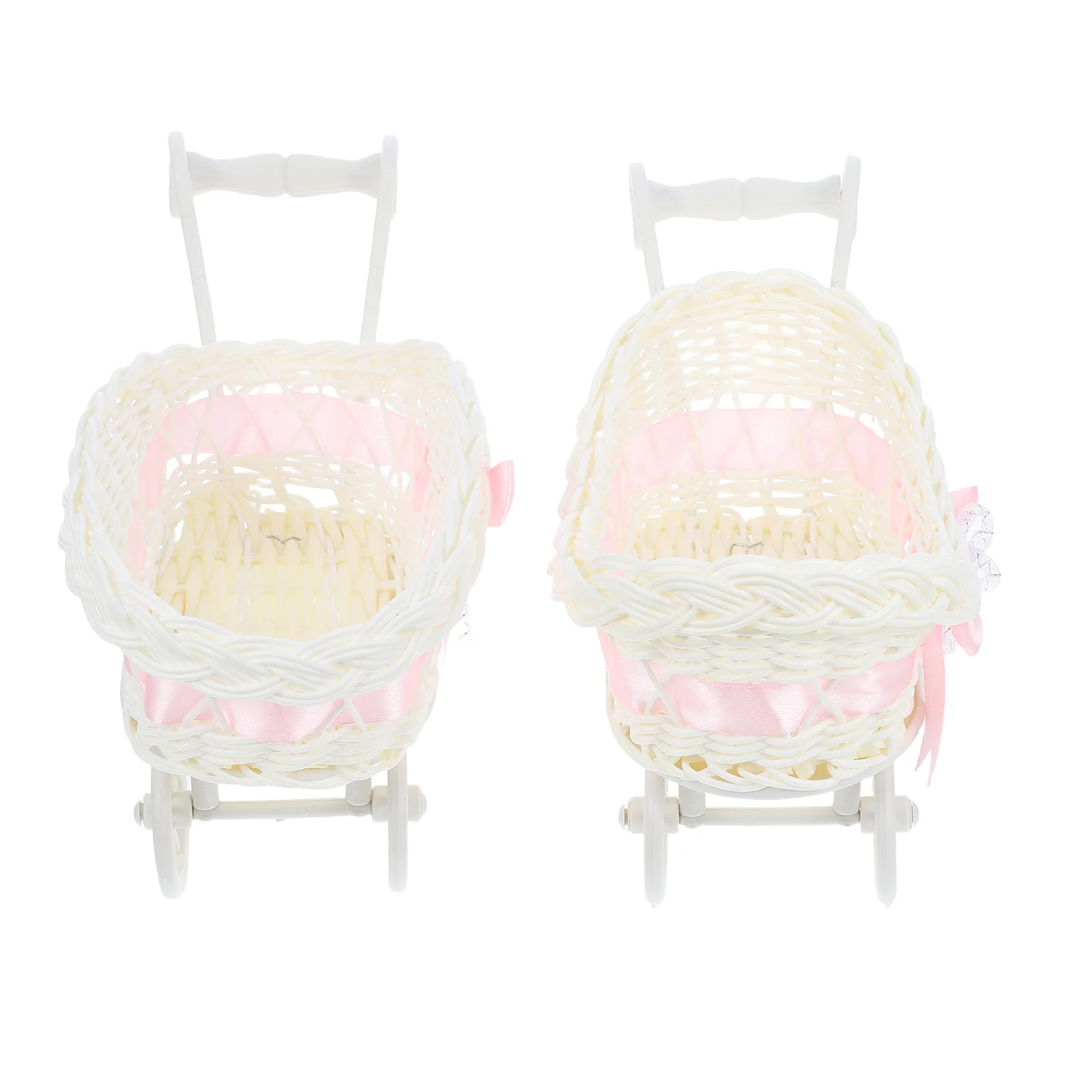 

Simulated Rattan Cart Basket Pink Mini for Baby Shower Wedding Decor Candy Storage Favors Party Supplies Flower Baskets Storage
