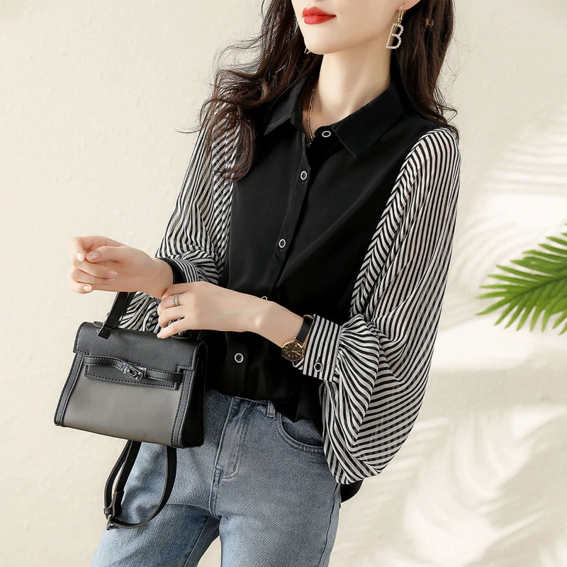 Shirts Women Striped Popular Tops All-match Fashion Korean Casual Simple Female Retro Baggy Long Sleeve Clothing Elegant New Ins