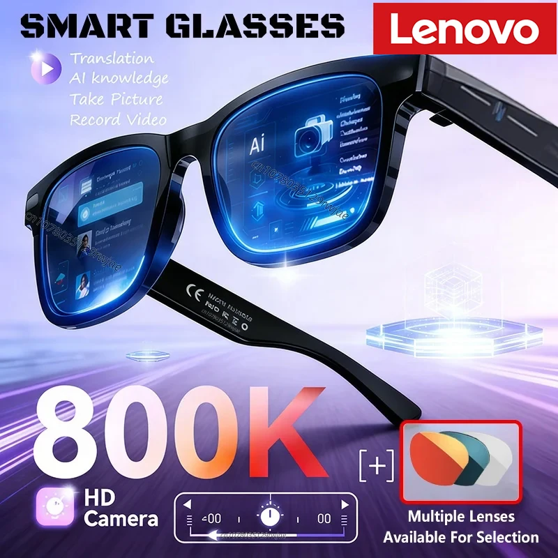 Lunettes Intelligentes IA Lenovo : Traduction IA, Caméra HD 8MP, Prise de Vue 4K, Appel Bluetooth, Enregistrement, Musique – Nouveauté 2026