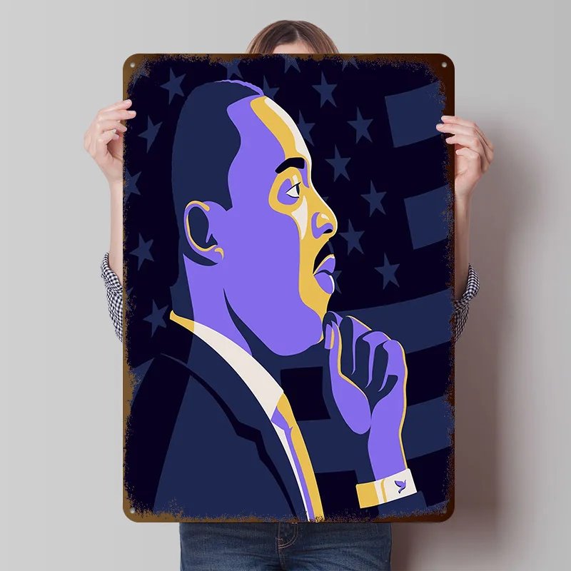 Martin Luther King Jr. Portrait Tinplate Poster Customized Wall Art Vintage Metal Signs Retro Plates for Room Ornaments Tin Sign