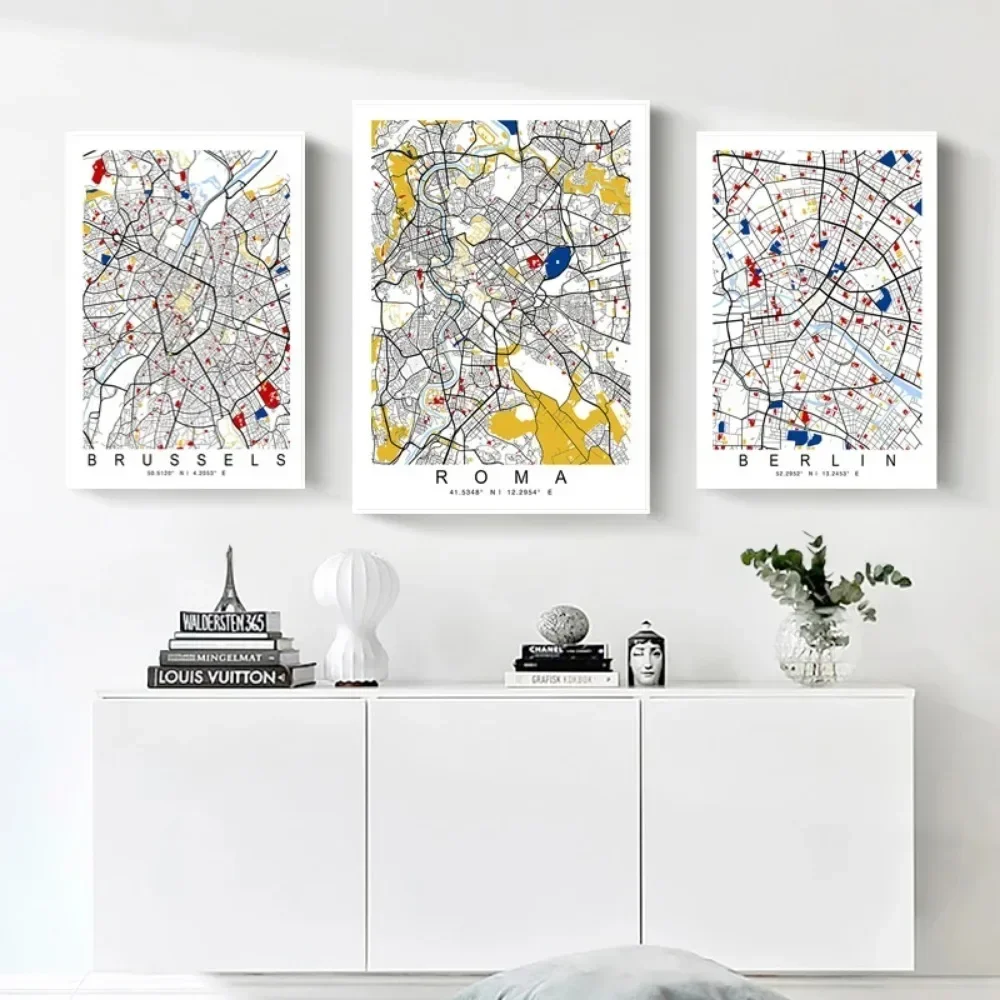 Mapa de colores de ciudad mundial de Madrid, nueva York, Londres, París, póster minimalista, imágenes impresas, pintura en lienzo, decoración para sala de estar y dormitorio