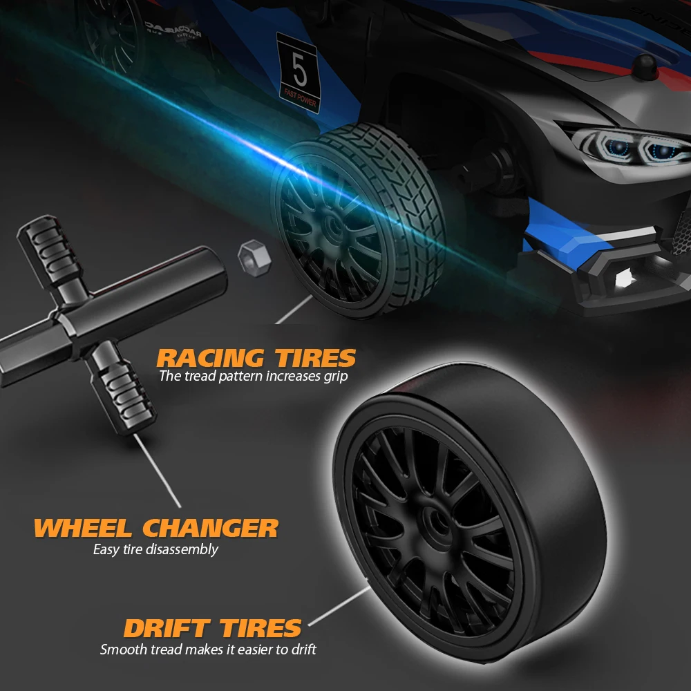 RC remote control drift car, 1:24 ratio high-speed remote control car, drift tires, obstacle bucket, outdoor racing sports