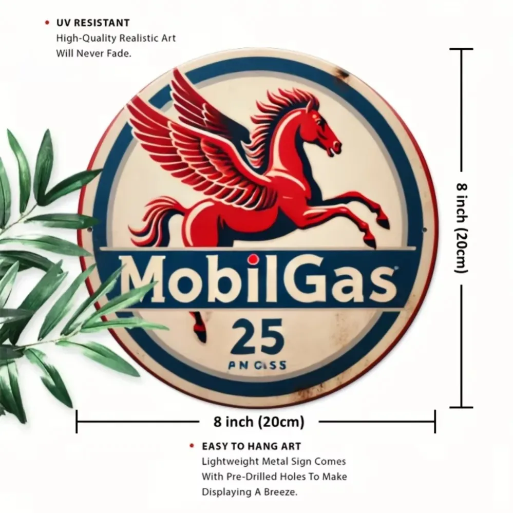 Charming Vintage Mobil Gas Pegasus Sign: Retro Fun for Bars, Cafes, and Homes, Easy to Hang